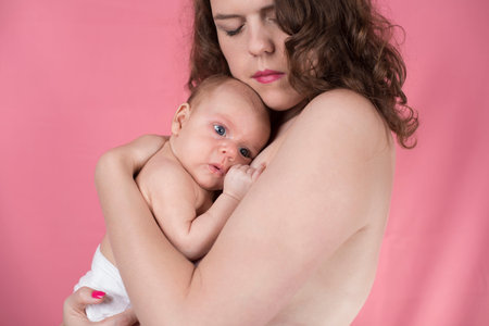 Cute portrait of mother and babyの写真素材
