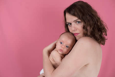 Cute portrait of mother and babyの写真素材