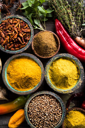Spices over wooden backgroundの写真素材