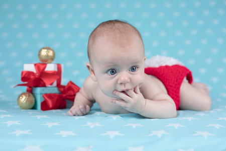 Christmas baby crawling