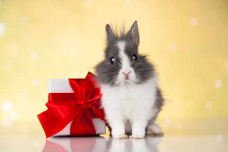 Bunny and Christmas background with winter decoration