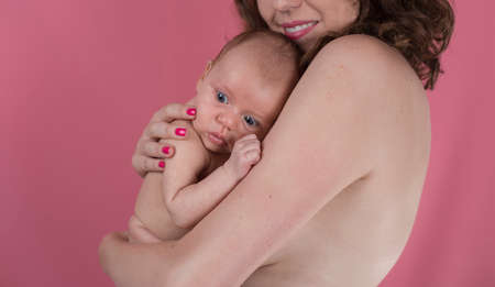 Cute portrait of mother and babyの写真素材