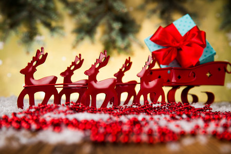 Christmas, Santa sleigh on gift box background