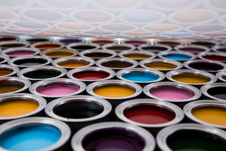 Full Buckets of rainbow colored oil paintの写真素材