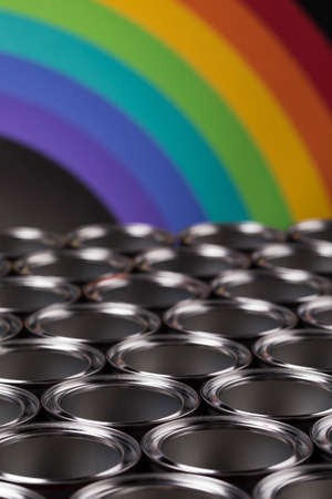 Rainbow colors, Open cans of paintの写真素材