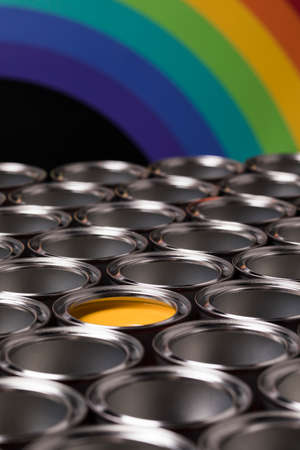 Rainbow, tin metal cans with color paintの写真素材