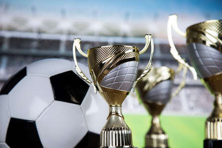 Cups of winners award, Sport equipment and ballsの写真素材