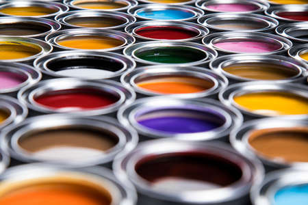 Creativity concept set of color brushes and canの写真素材