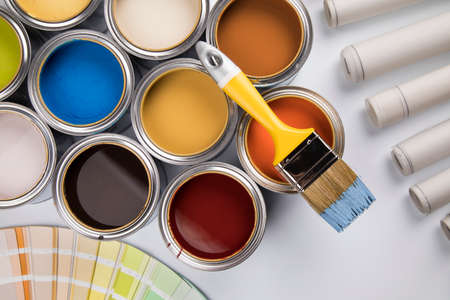 Paint can and paintbrushの写真素材