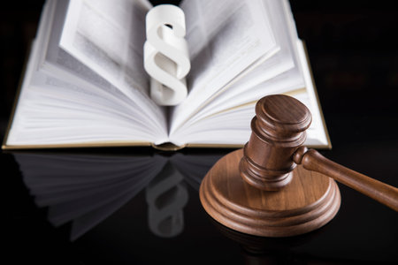 Book, Court gavel,Law theme, mallet of judge and paragraph sign
