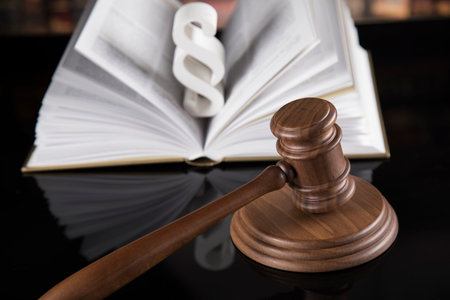 Book, Court gavel,Law theme, mallet of judge and paragraph sign