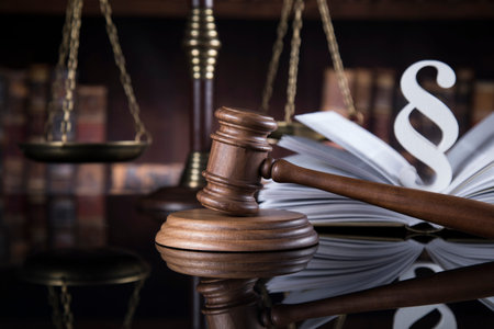Book, Court gavel,Law theme, mallet of judge and paragraph sign