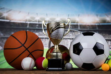 Cups of winners award, Sport equipment and ballsの写真素材