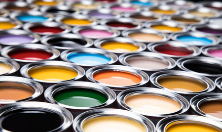 Full Buckets of rainbow colored oil paint