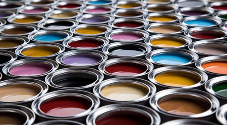 Group of tin metal cans with color paint