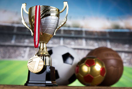 Cups of winners award, Sport equipment and ballsの写真素材