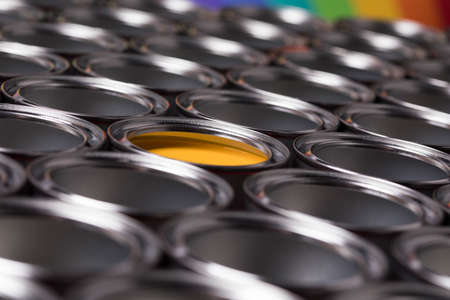 Tin metal cans, Painting backgroundの写真素材