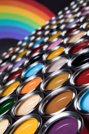Full Buckets of rainbow colored oil paintの写真素材