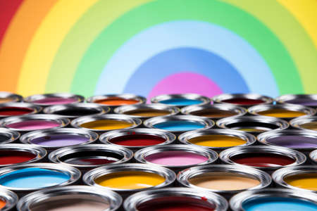 Rainbow, tin metal cans with color paintの写真素材