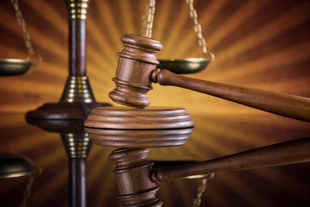Justice concept, Court gavel,Law theme, mirror reflection background