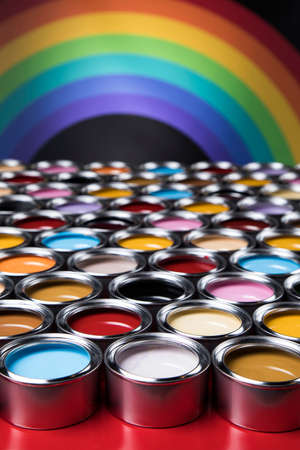 Rainbow, tin metal cans with color paintの写真素材