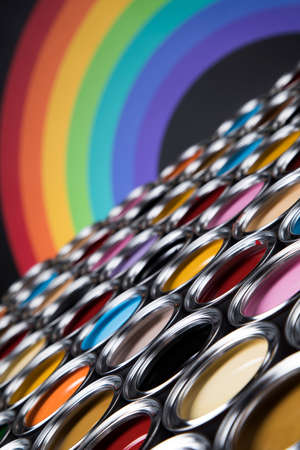 Rainbow colors, Open cans of paintの写真素材