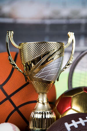 Cups of winners award, Sport equipment and ballsの写真素材