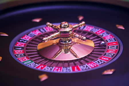Roulette wheel running in a casinoの写真素材