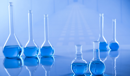 Laboratory Research and Development. Scientific glassware for chemical experimentの写真素材