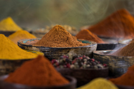 Smoke, Aromatic spices on wooden background