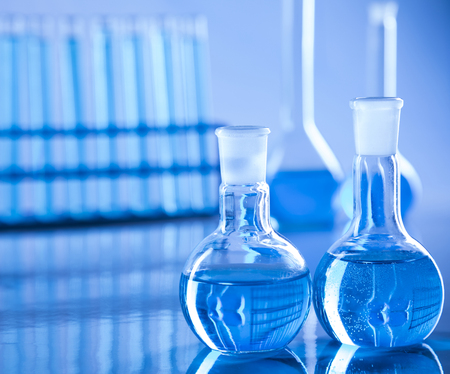 Laboratory Research and Development. Scientific glassware for chemical experimentの写真素材