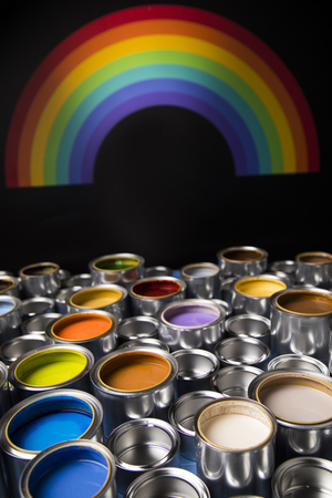 Rainbow, tin metal cans with color paintの写真素材