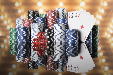 Poker Chips on gaming table