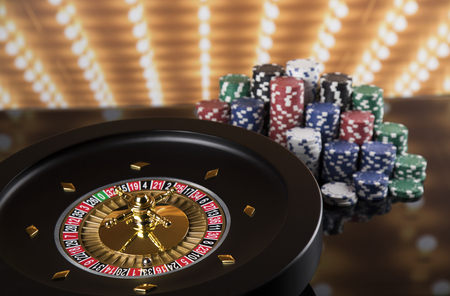 Poker Chips on gaming table, rouletteの写真素材