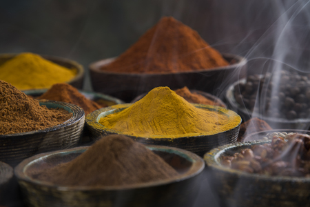 Aromatic spices, smoke and Still Life backgroundの写真素材