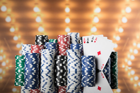 Poker Chips on gaming table