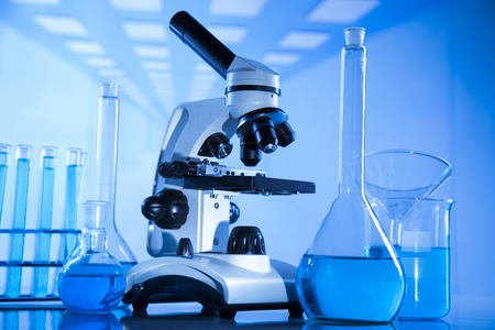 Laboratory Research and Development. Scientific glassware for chemical experimentの写真素材