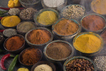 Aromatic spices, smoke and Still Life backgroundの写真素材