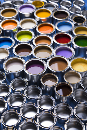 Metal cans with color paintの写真素材