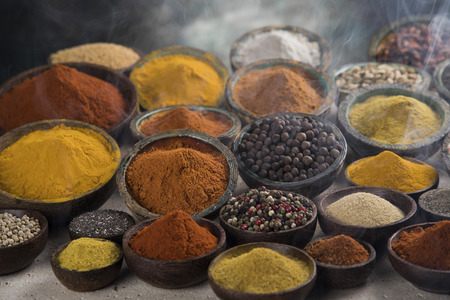 Aromatic spices, smoke and Still Life backgroundの写真素材