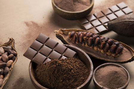 Bars Chocolate , candy sweet, dessert food on natural paper backgroundの写真素材
