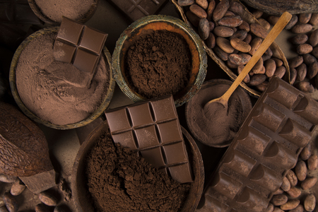 Bars Chocolate , candy sweet, dessert food on natural paper backgroundの写真素材