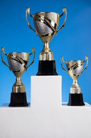 Podium for sports awards, equipment and ballsの写真素材