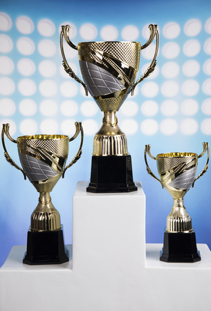 Podium for sports awards, equipment and ballsの写真素材