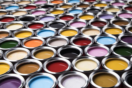 Creativity concept group of tin metal cans with color paintの写真素材