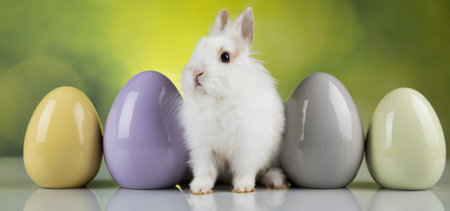 Little cute baby rabbit and easter eggs