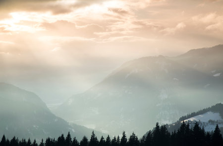 Winter nature landscape, amazing mountain viewの写真素材