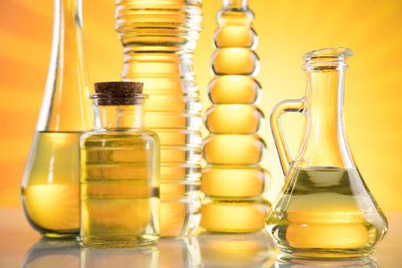 Healthy oil from sunflower, olive, rapeseed oil. Cooking oils in bottle