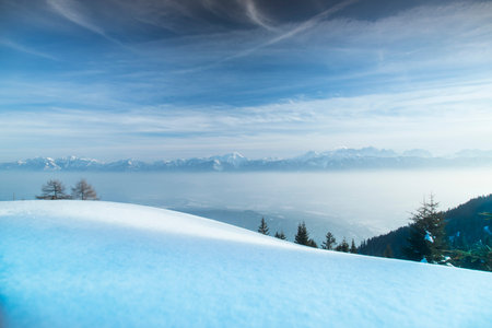 Space for your text, Wintr scene, amazing mountain viewの写真素材