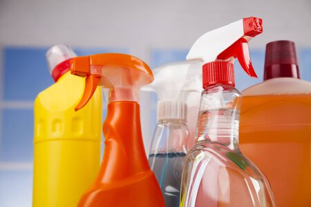 Assorted cleaning products, equipment backgroundの写真素材